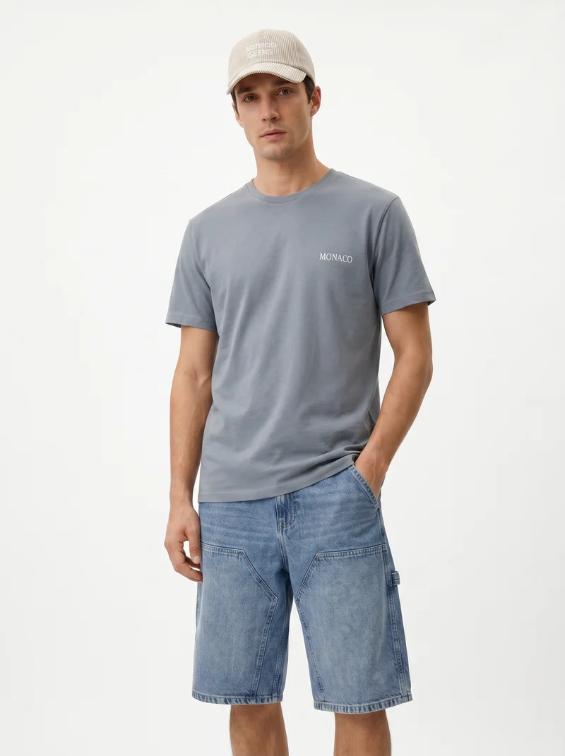 T-Shirt Piquet Effetto Melange Girocollo - Celeste