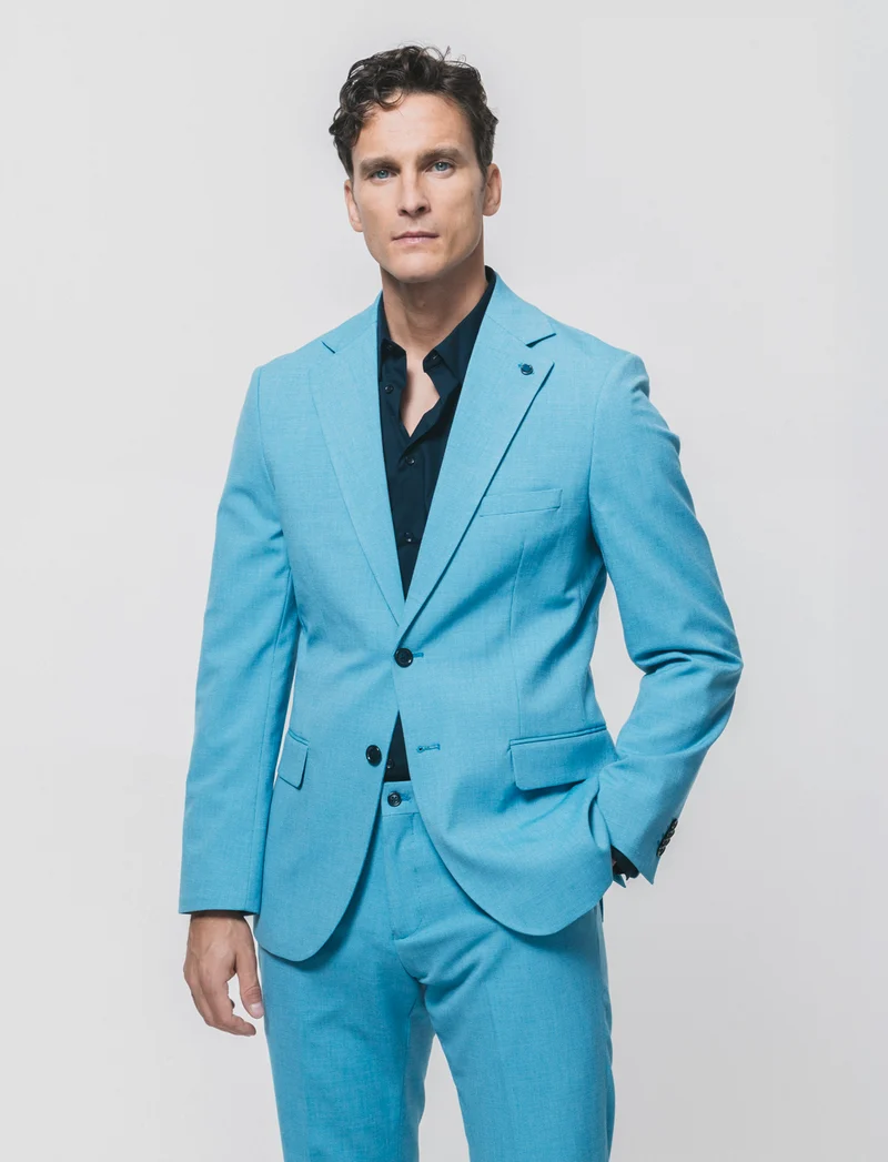 Blazer Formal Fit in Tessuto Dobby Melange - Celeste
