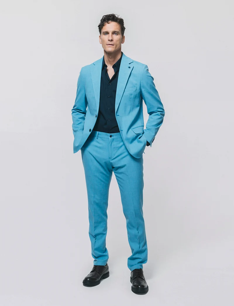 Blazer Formal Fit in Tessuto Dobby Melange - Celeste