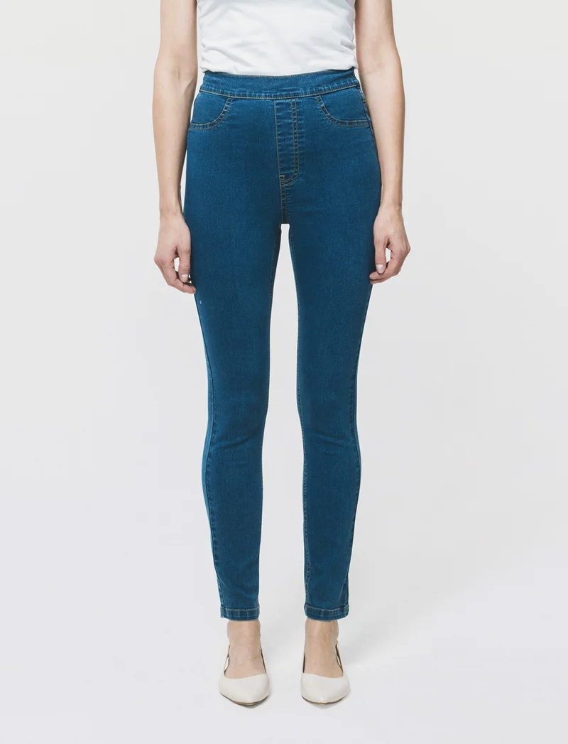 Skinny Jeans Vita Alta con Elastico - DENIM SCURO