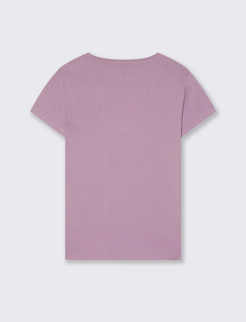T-Shirt Basic Scollo a V e Coste - Viola glicine