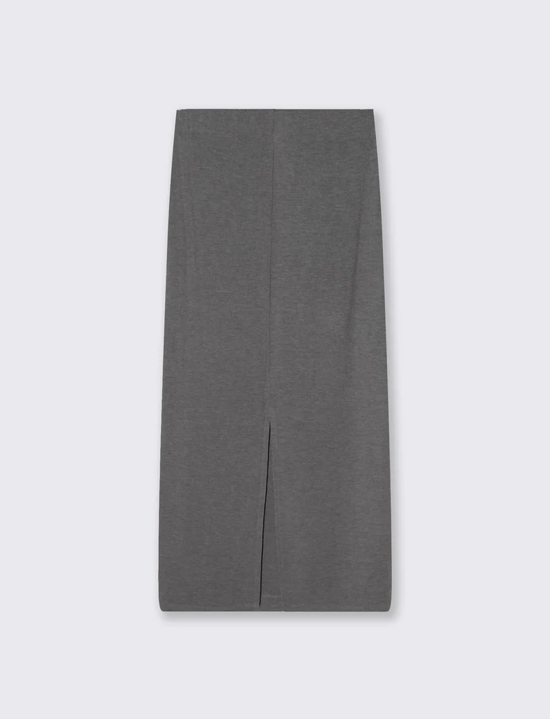 Gonna a tubino con elastico e spacco - Grigio scuro