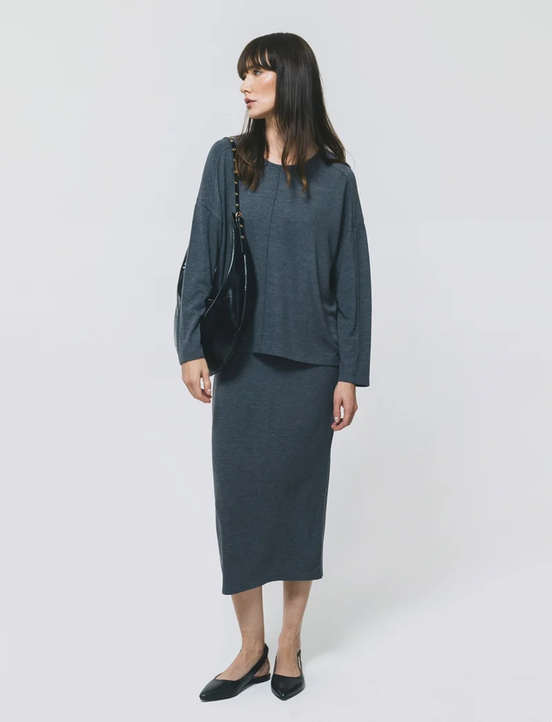 T-Shirt Manica Lunga con Spalla Scesa - Grigio scuro