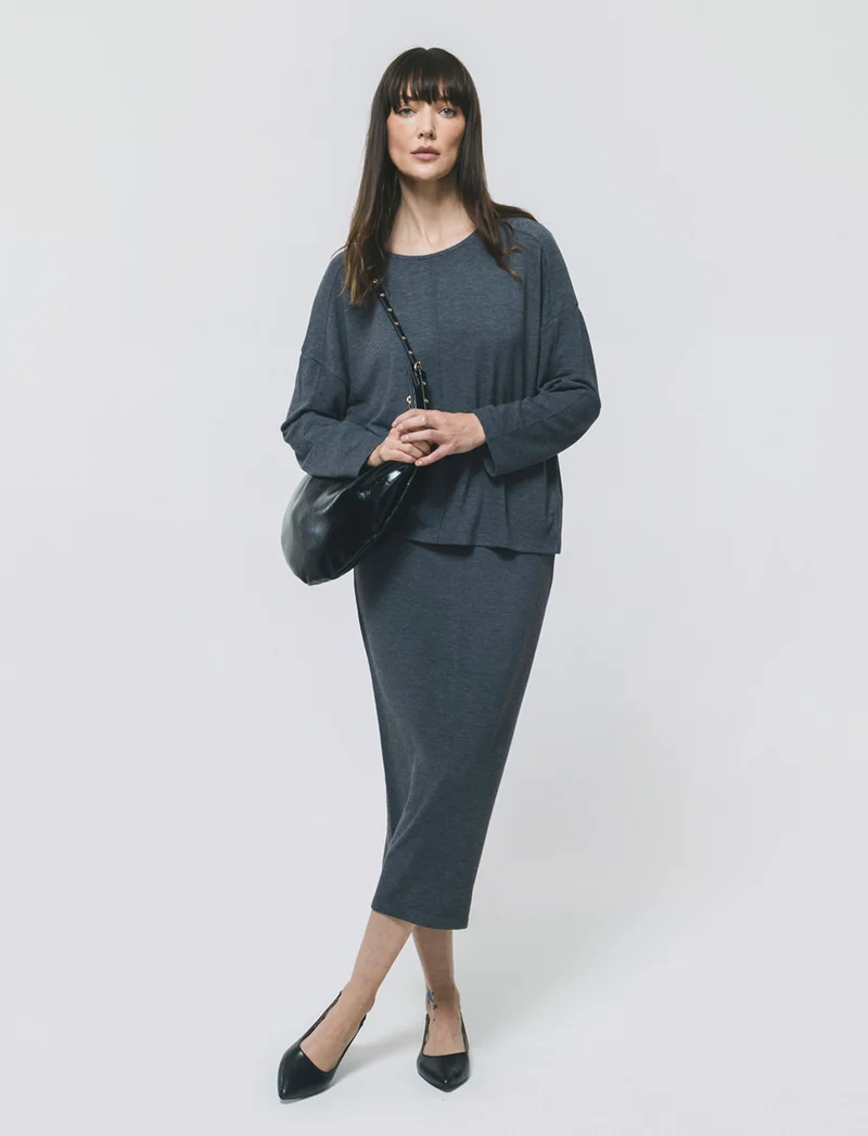 T-Shirt Manica Lunga con Spalla Scesa - Grigio scuro
