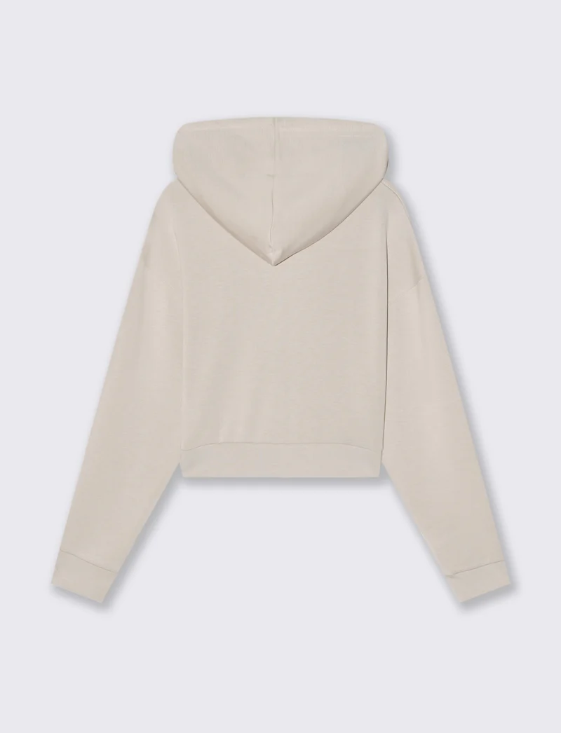 Felpa Crop con Cappuccio e Zip - Beige grano