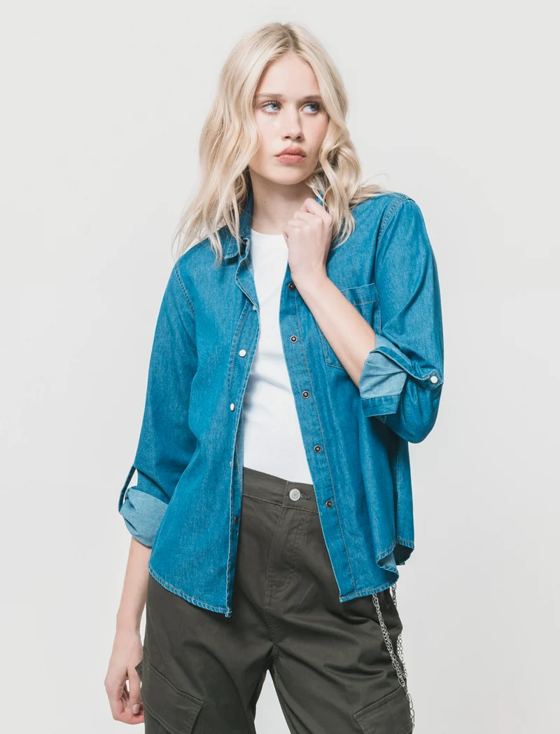Camicia in Jeans Manica Lunga - Denim