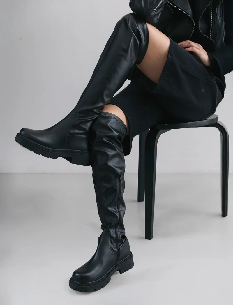 Stivale sopra il ginocchio in poliuretano donna - Nero