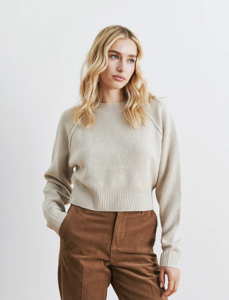 PULLOVER CROP CON CUCITURE IN RILIEVO - Beige grano