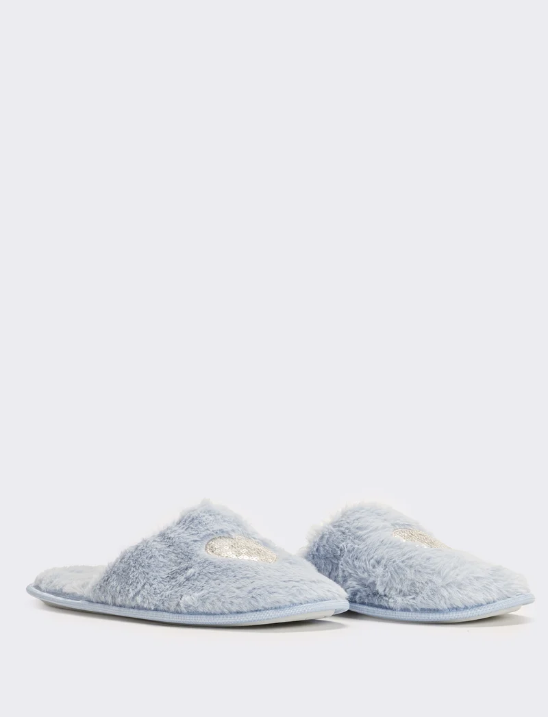 Pantofola calda effetto furry da donna - Celeste