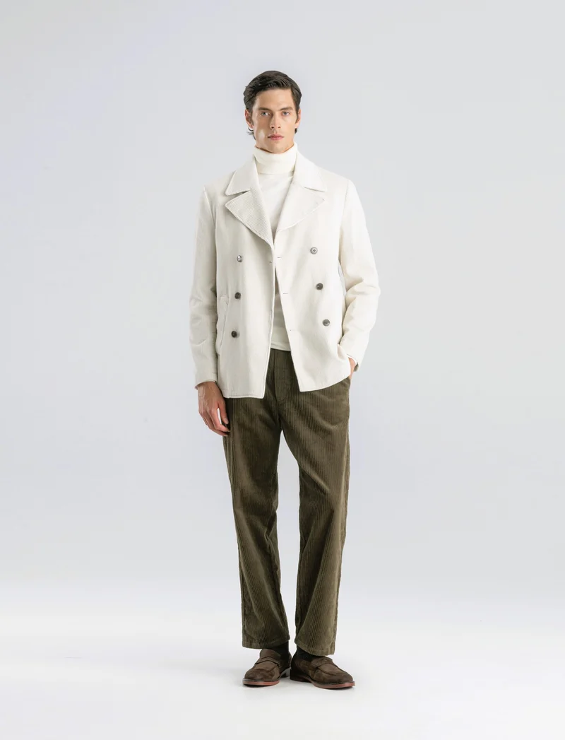 GIACCONE IN VELLUTO A COSTE DOPPIO PETTO - Beige ecru
