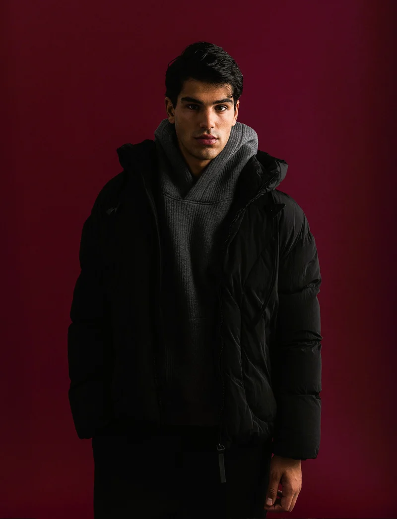 GIUBBOTTO BOXY FIT CON CAPPUCCIO - Nero