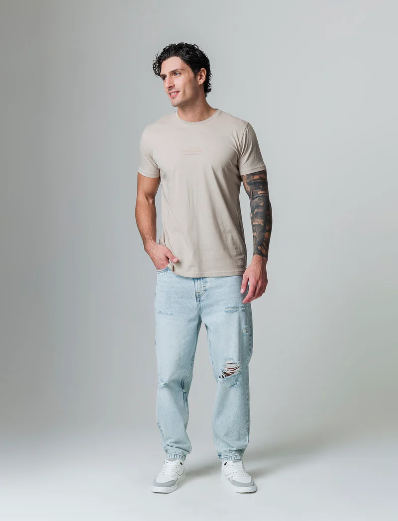 T-shirt in cotone con stampe regular fit da uomo - Beige