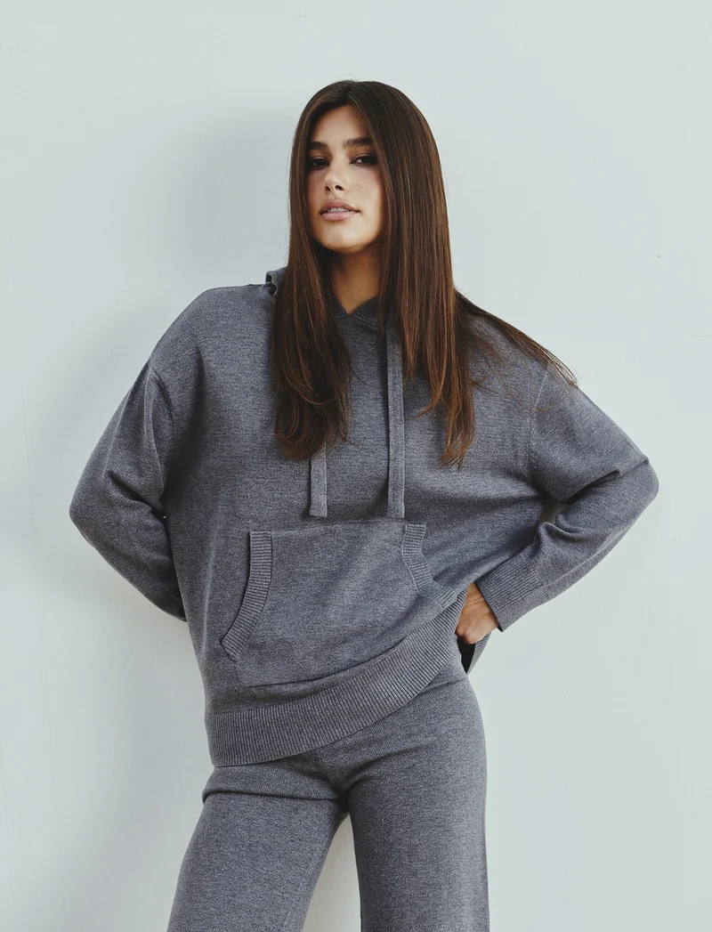 PULLOVER CON CAPPUCCIO - Grigio mel.