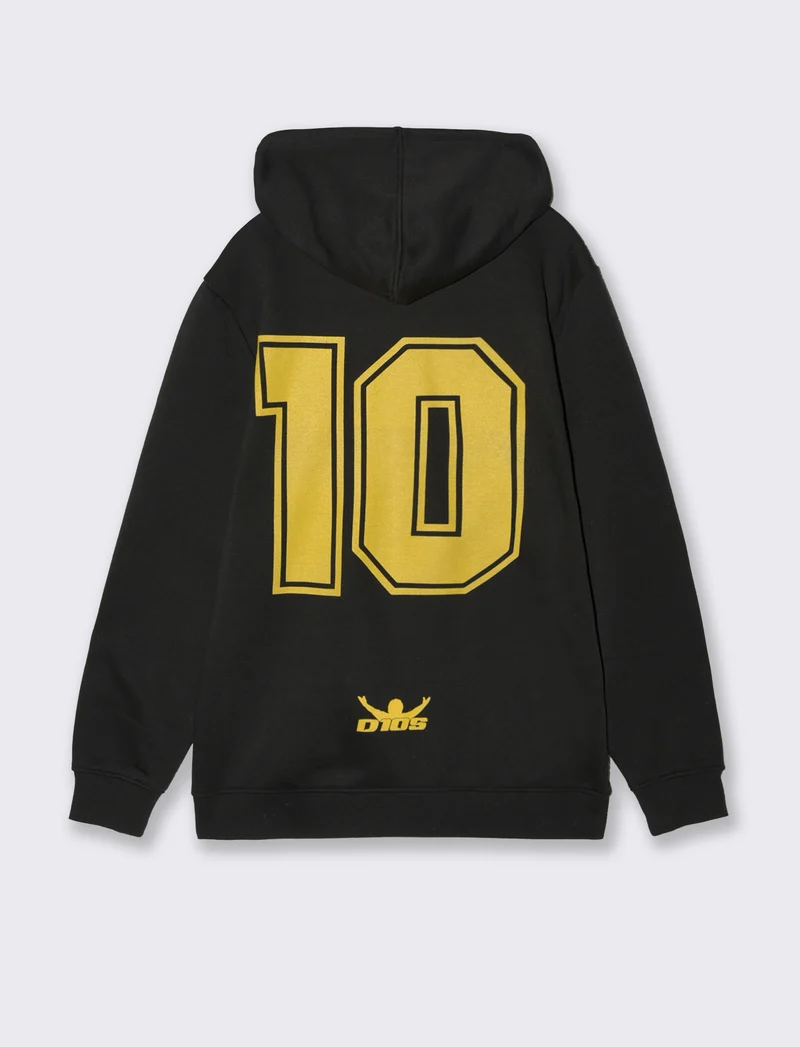 FELPA CON CAPPUCCIO, CERNIERA E STAMPE DIOS - Nero giallo