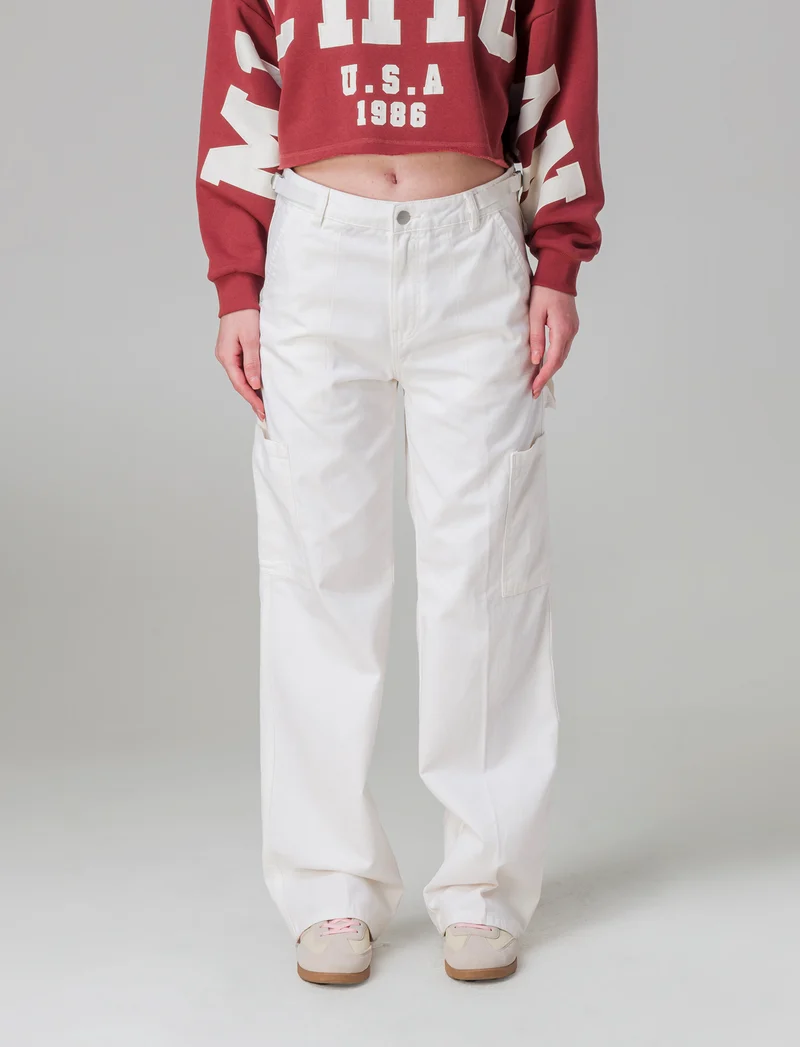 Pantalone cargo con vita regolabile da donna - Avorio