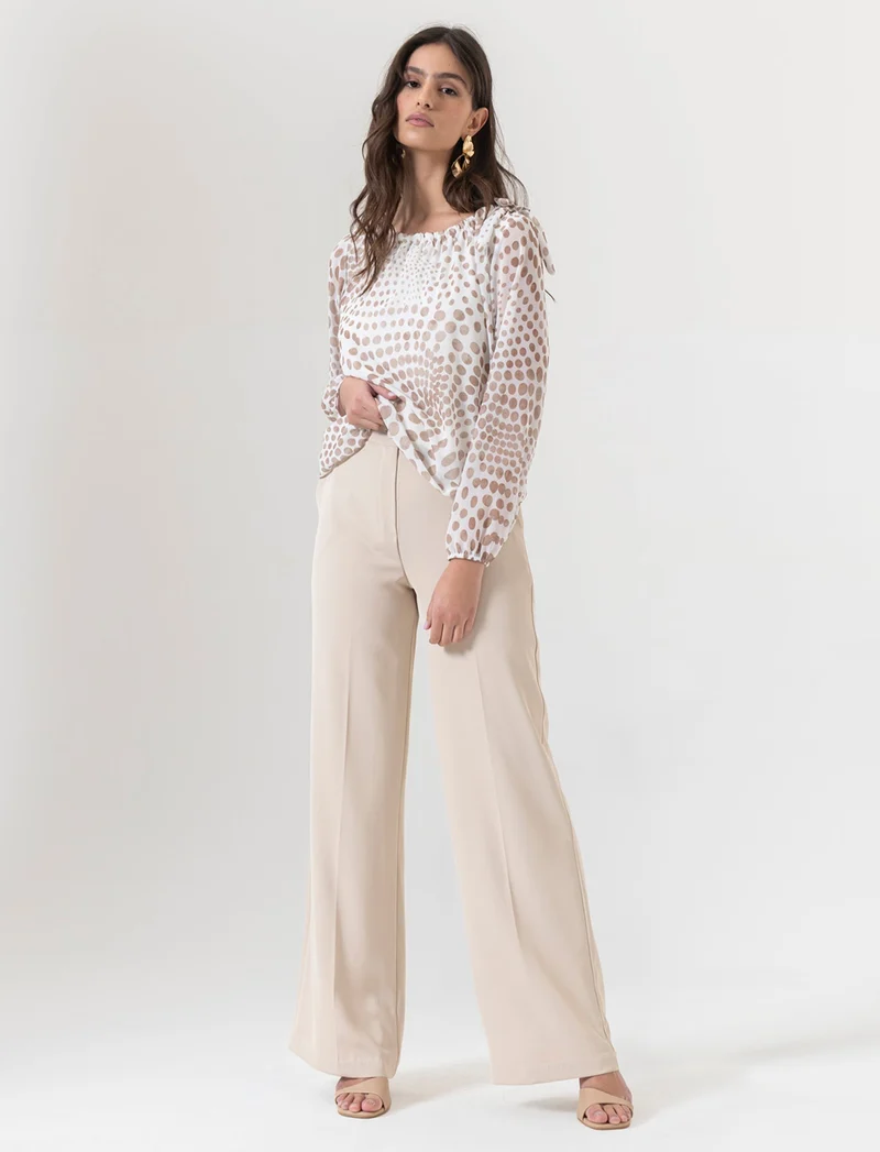 Pantalone palazzo in tessuto fluido - Beige