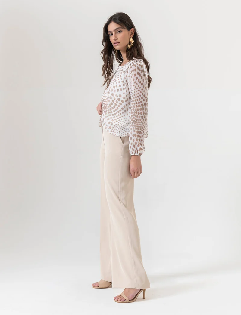 Pantalone palazzo in tessuto fluido - Beige