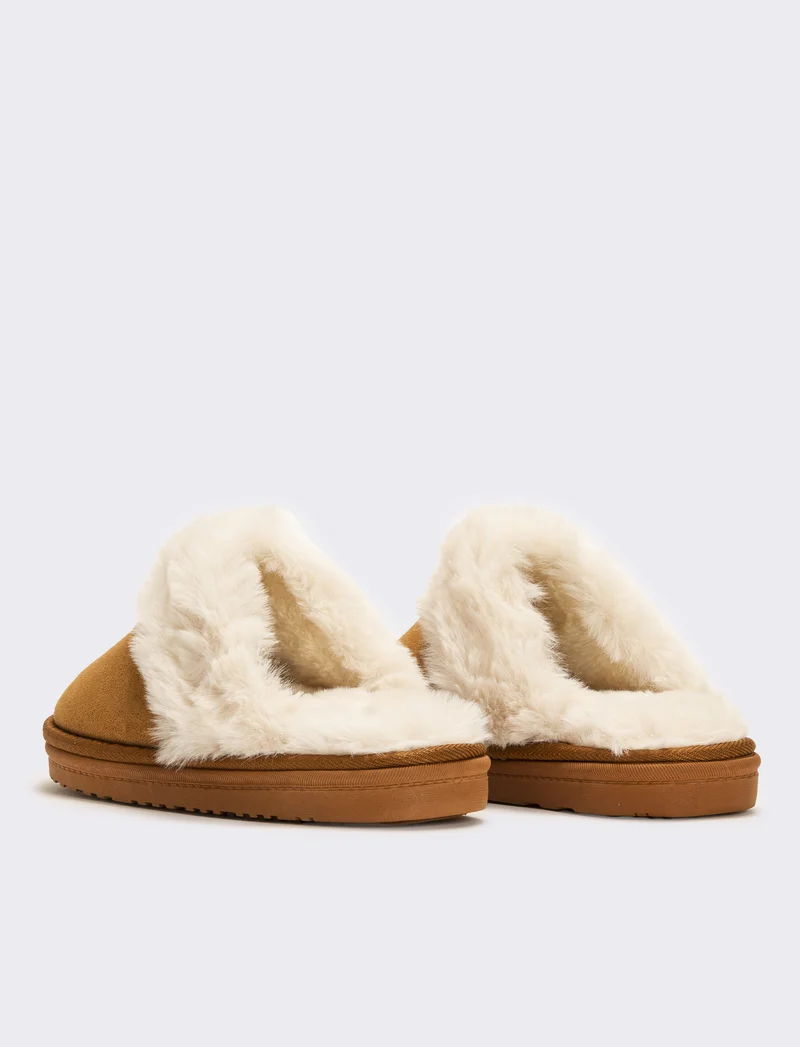 Pantofola furry effect da donna - Cammello