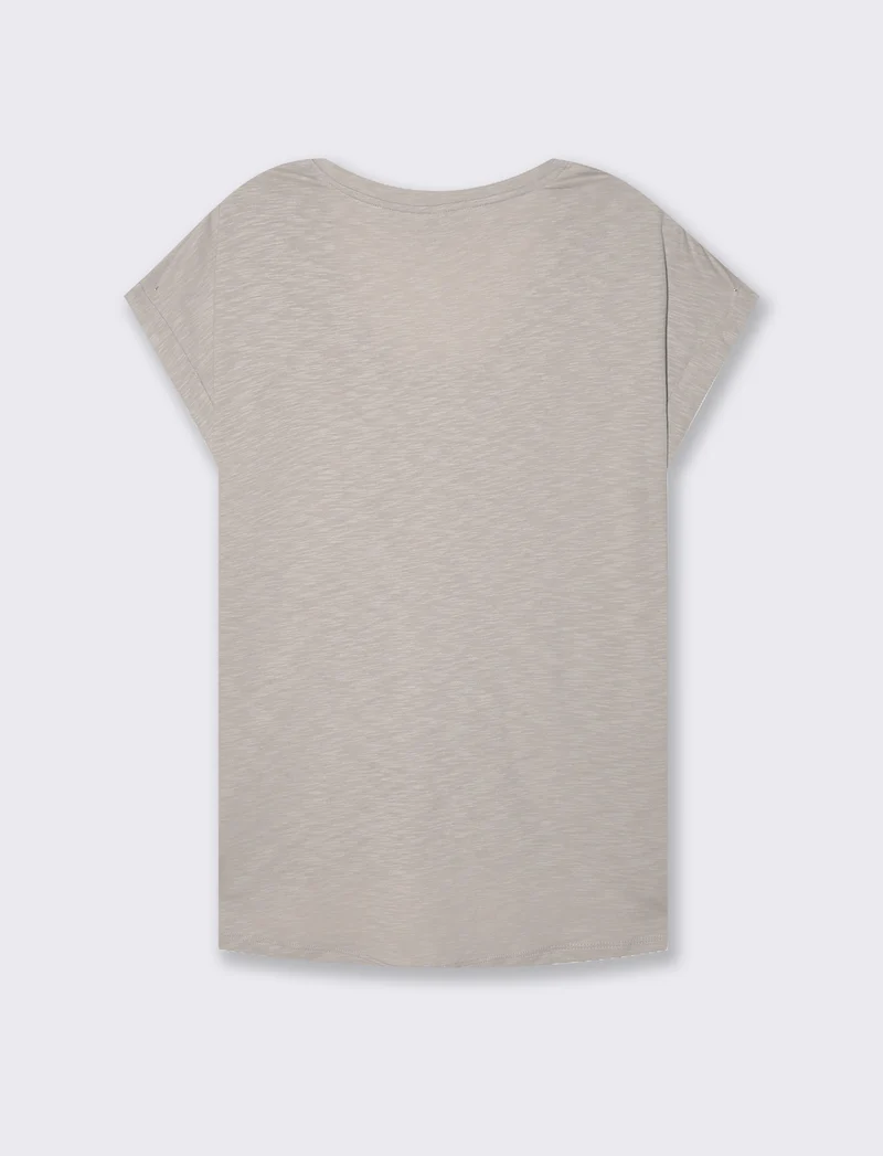 T-shirt con risvolto sulle maniche da donna - Bianco perla