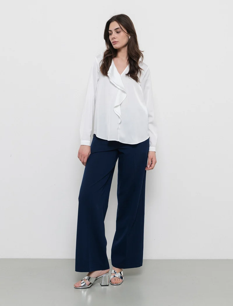 Pantalone palazzo con tessuto fluido - Blu