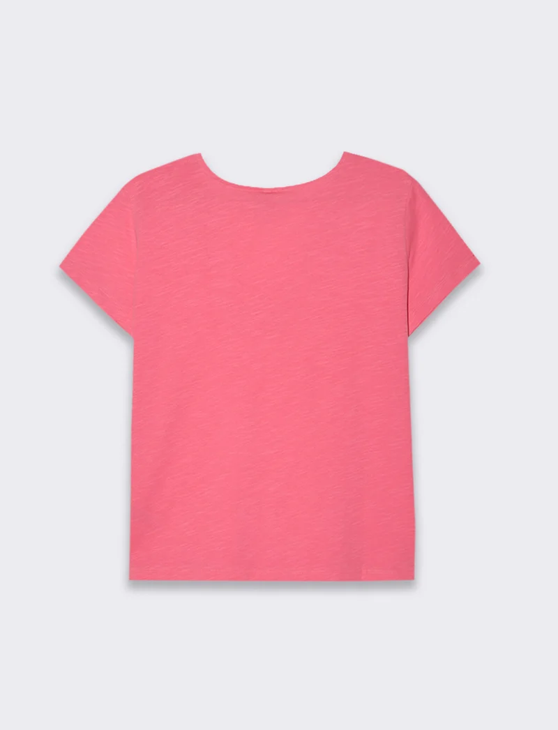 T-shirt con passamaneria sullo scollo da donna - Geranio