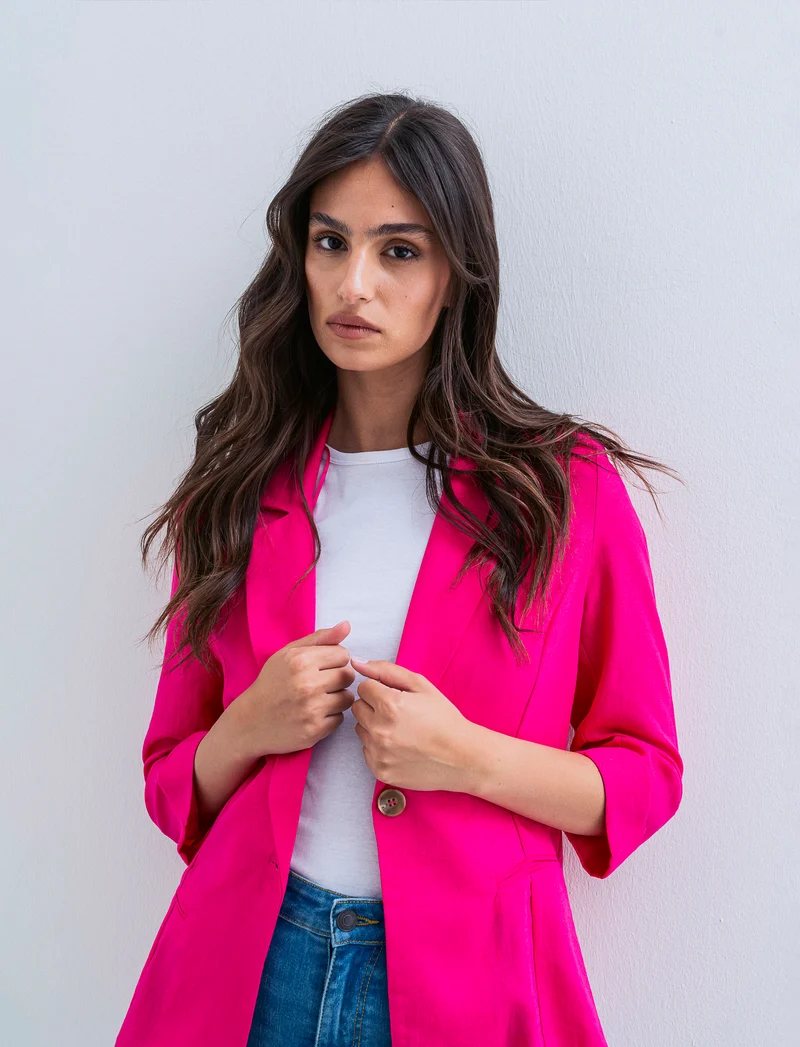 GIACCA CORTA IN LINO - Fuxia