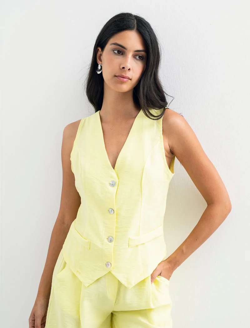 Gilet con bottoni in viscosa - Giallo