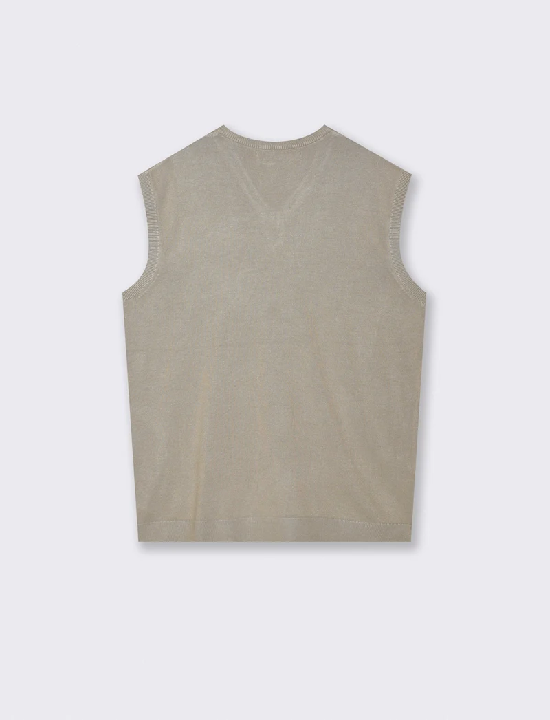 MAGLIA SENZA MANICHE SCOLLO A V - Beige
