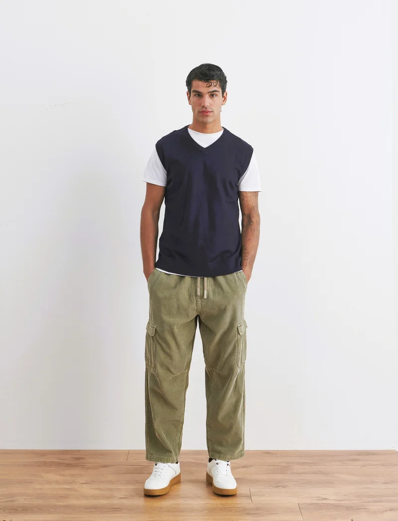 MAGLIA SENZA MANICHE SCOLLO A V - Blu