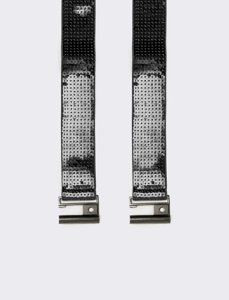 Cintura donna con paillettes quadrata h 4 cm - Nero