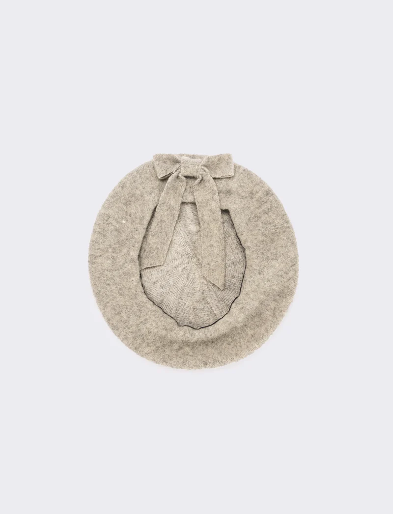 Cappello basco con fiocco bambina - Grigio melange
