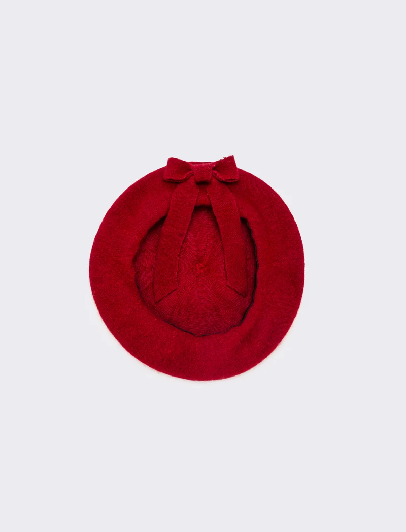 Cappello basco con fiocco bambina - Rosso