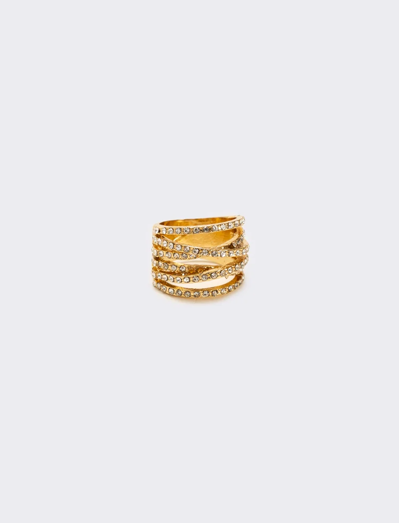 Anello fascia strass - Oro