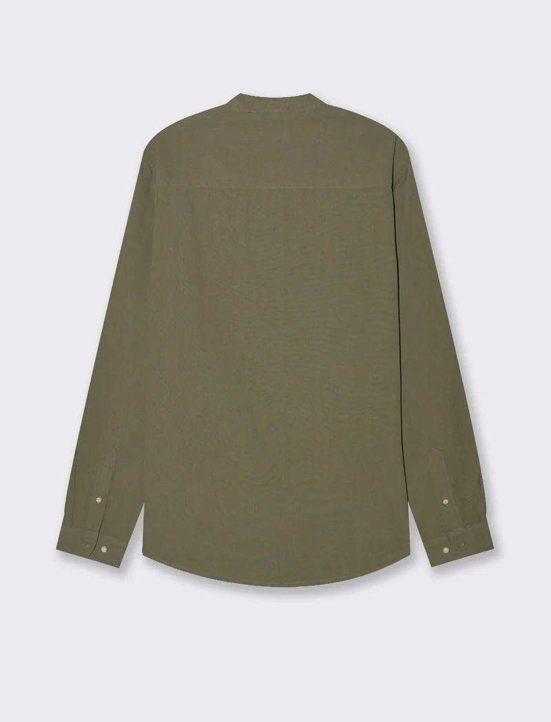 Camicia a casacca misto lino da uomo - Verde militare