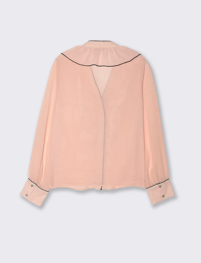 Camicia scollo a v e rusche da donna - Beige carne