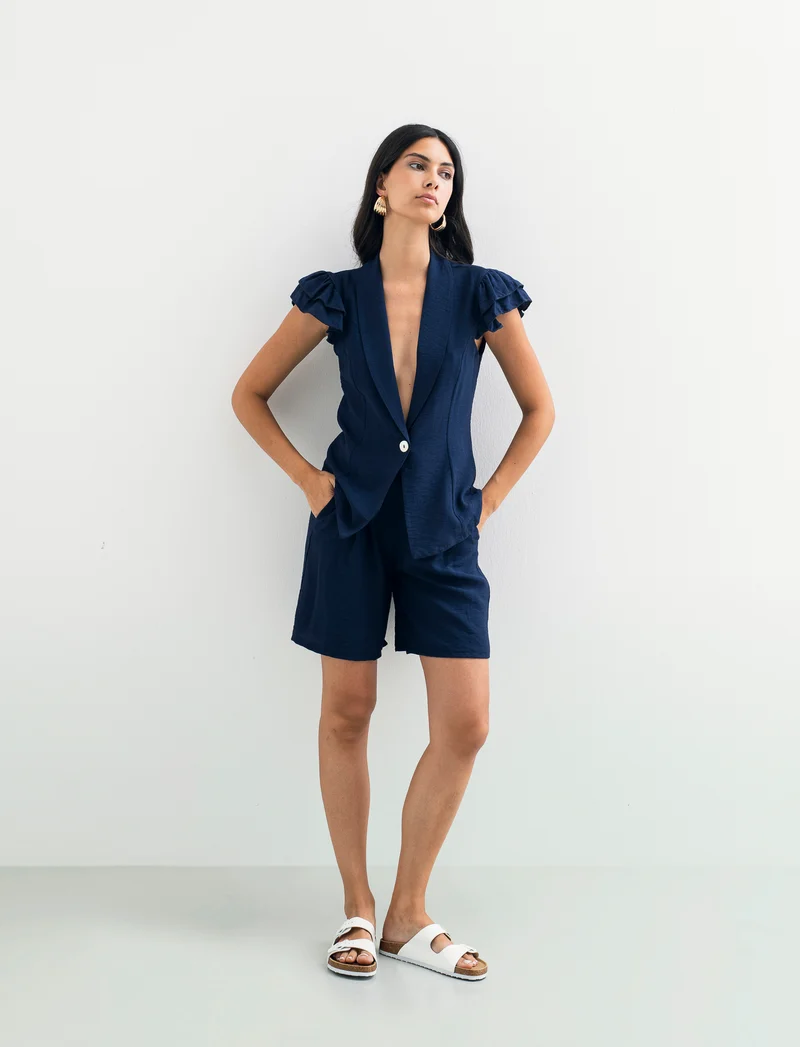 Giacca corta con maniche arricciate donna - Blu