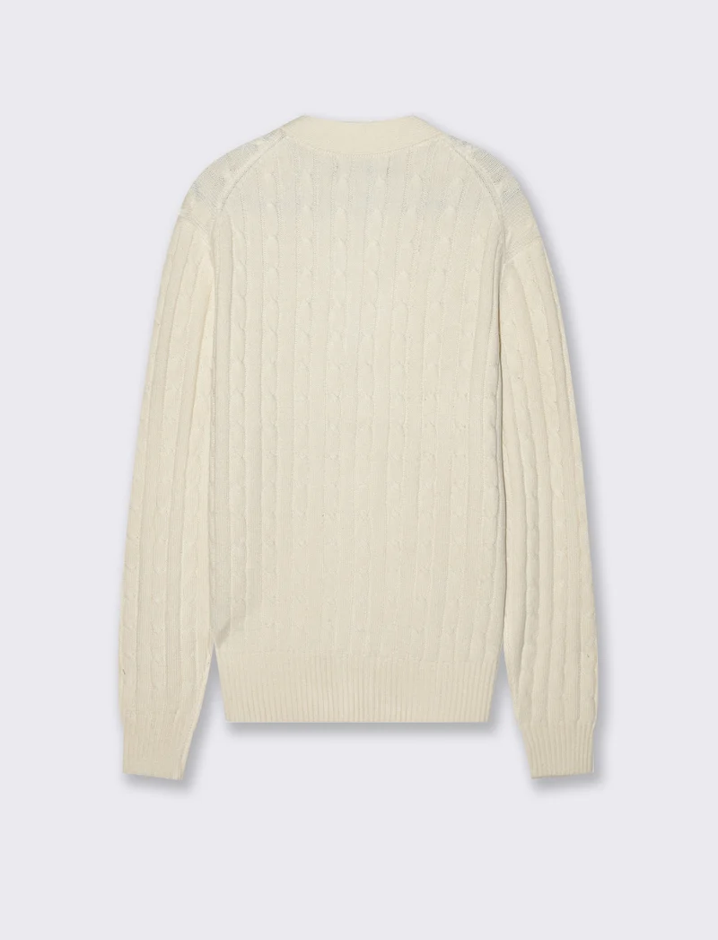 MAGLIA CARDIGAN A TRECCE: - Beige ecru