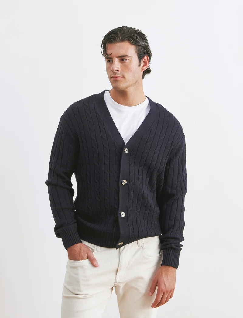 MAGLIA CARDIGAN A TRECCE: - Blu