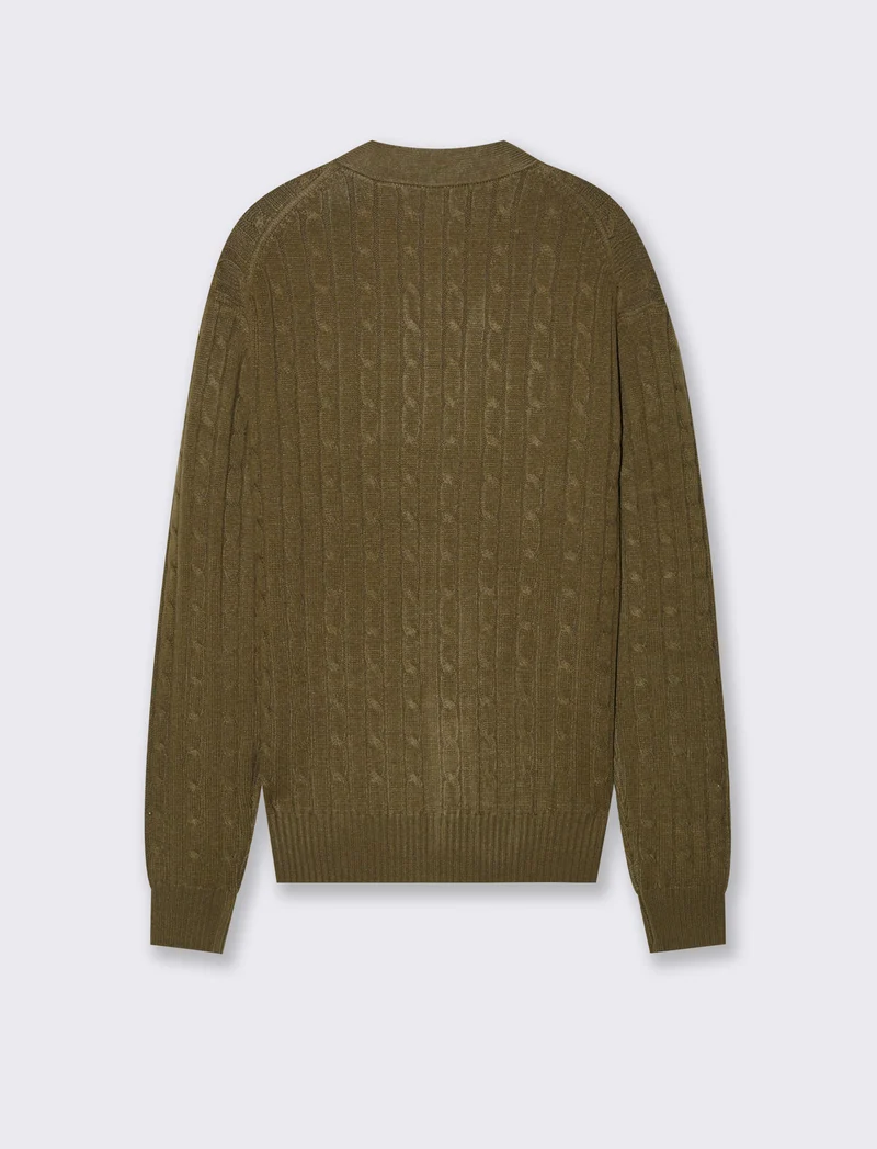 MAGLIA CARDIGAN A TRECCE: - Grigio fango