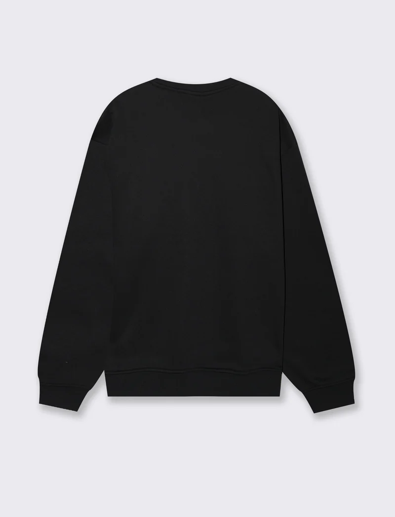 FELPA GIROCOLLO BOXY FIT CON RICAMO PUNTO SPUGNA - Nero