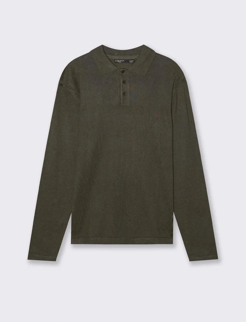 MAGLIA IN MISTO VISCOSA MODELLO POLO - Verde kaki