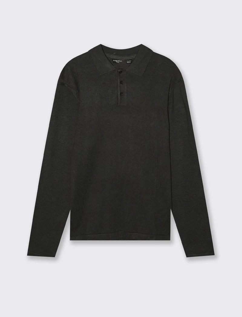 MAGLIA IN MISTO VISCOSA MODELLO POLO - Nero