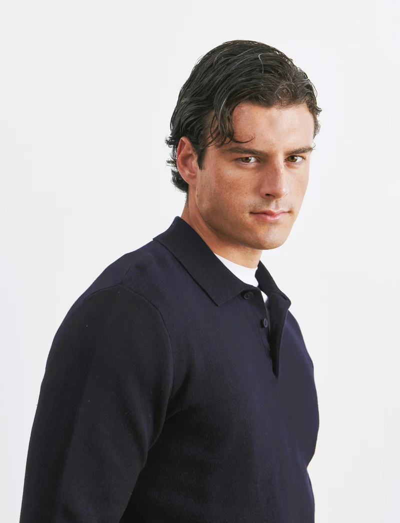 MAGLIA IN COTONE MODELLO POLO - Blu