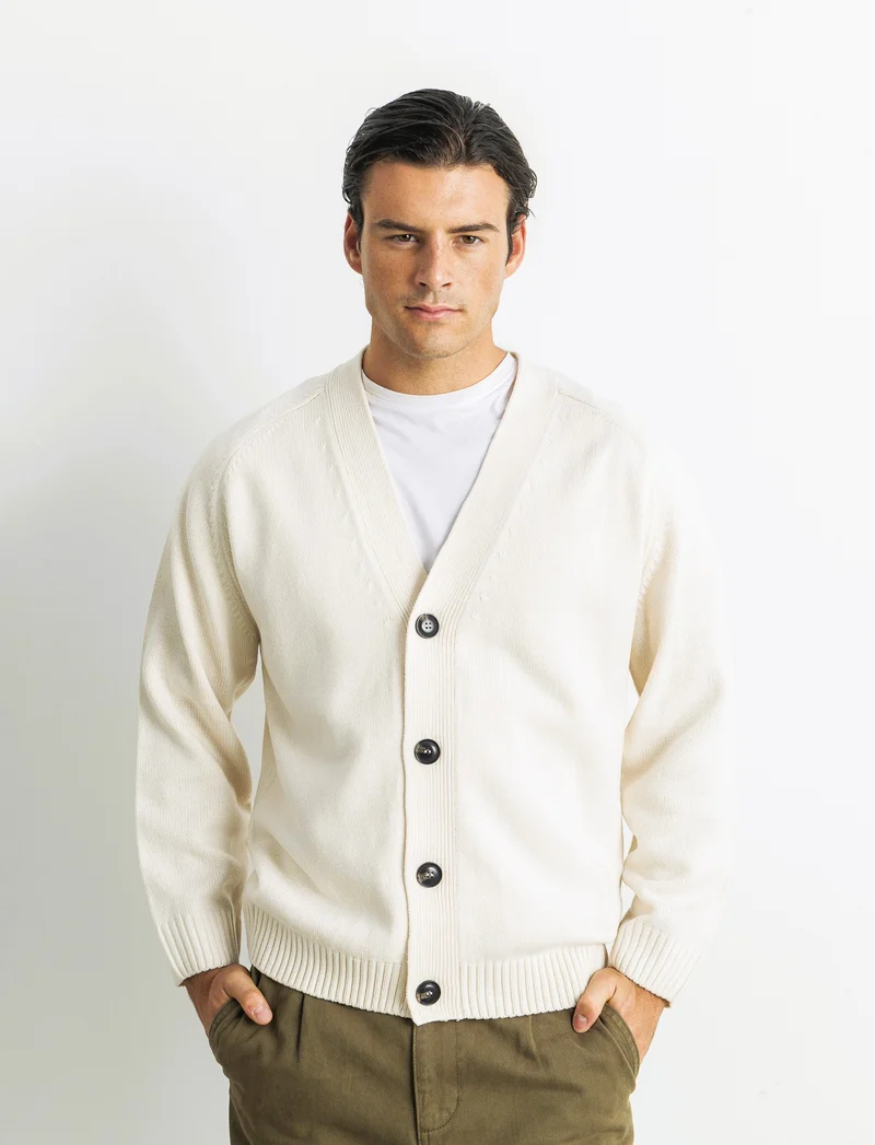 Maglia modello cardigan - Beige ecru