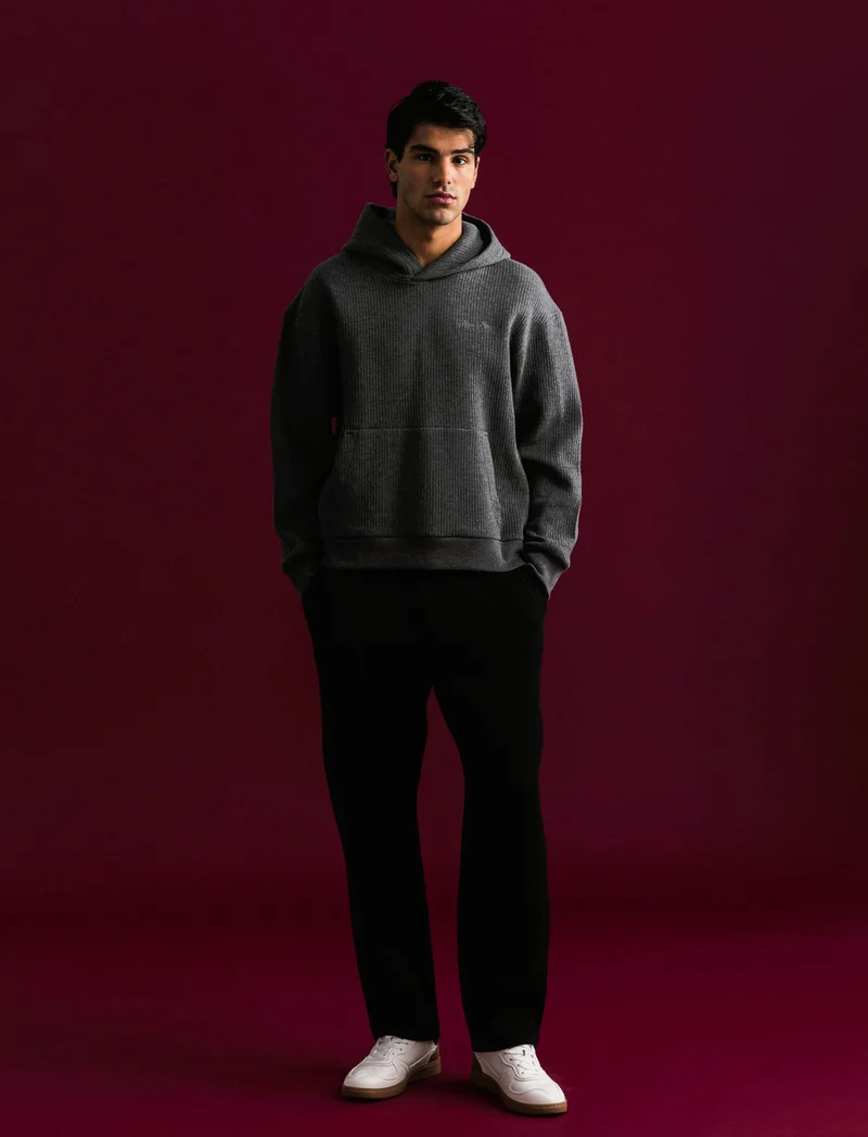 PANTALONI JOGGER EFFETTO COSTE RELAXED STRAIGHT FIT - Nero