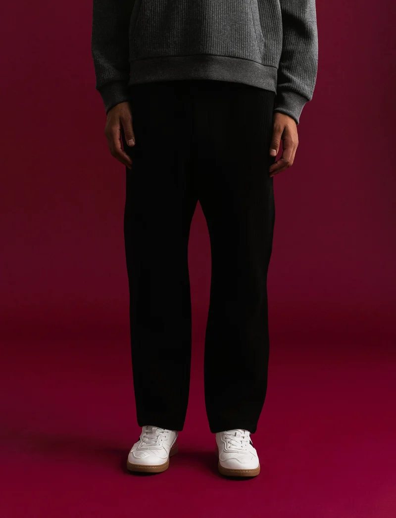 PANTALONI JOGGER EFFETTO COSTE RELAXED STRAIGHT FIT - Nero