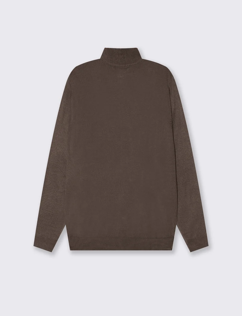 MAGLIA BASIC COLLO ALTO ZIP - Moro