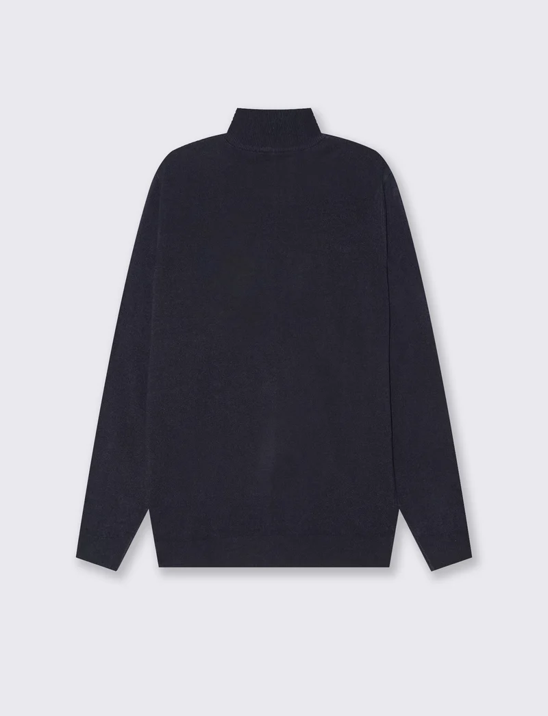 MAGLIA BASIC COLLO ALTO ZIP - Blu