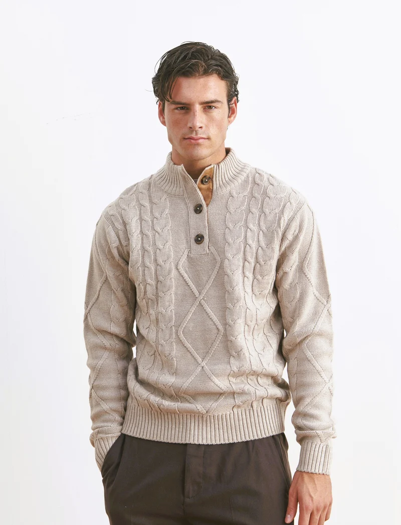 MAGLIA MEZZO COLLO A TRECCE - Beige
