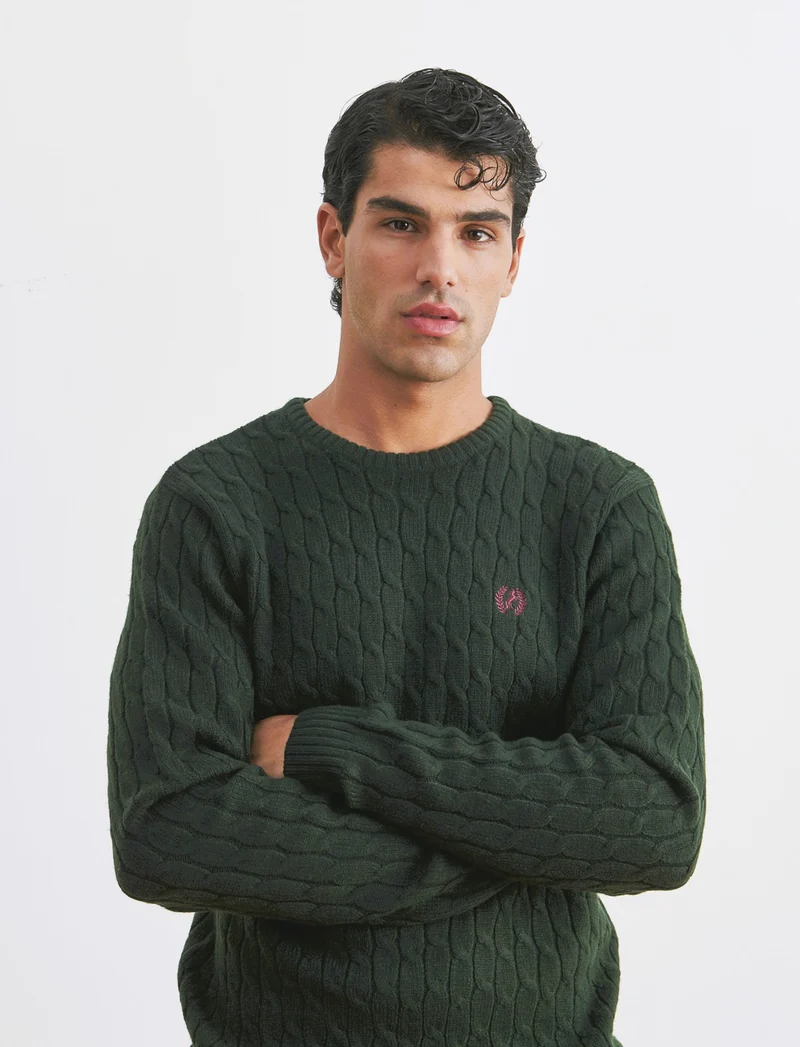 MAGLIA GIROCOLLO A TRECCE: - Verde scuro